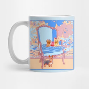 Yorkie Dogs on a French Chair with Floral Wallpaper Mug